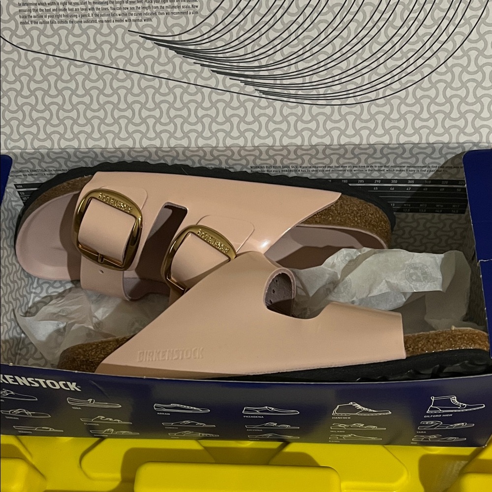 Birkenstock Arizona Big Buckle High Shine Sandals Light Rose Sz 38 NEW - Picture 8 of 12